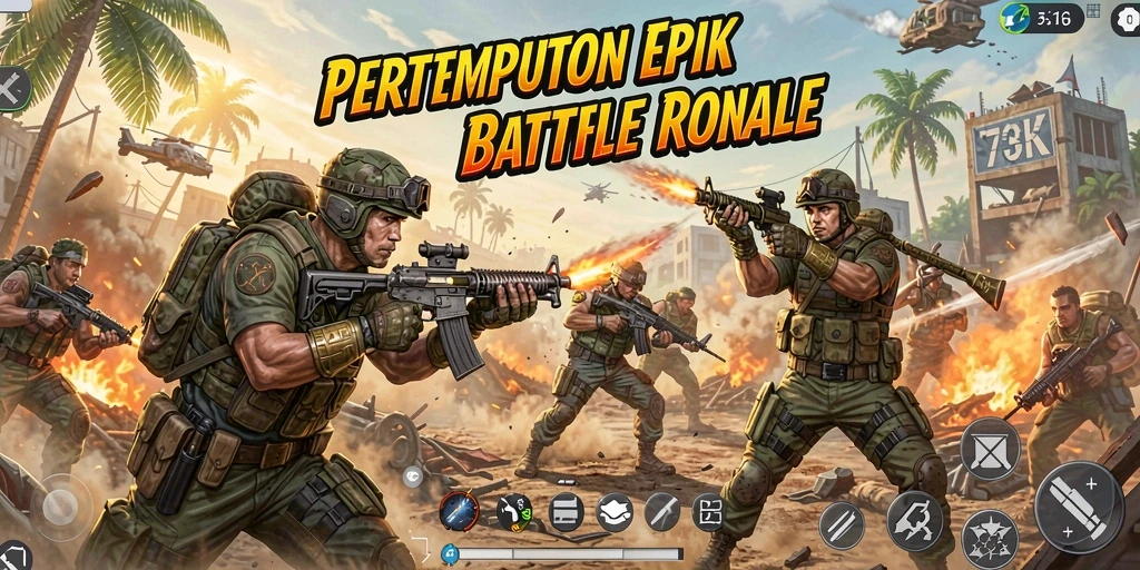 Screenshot menampilkan aksi intens dalam pertempuran Battle Royale.