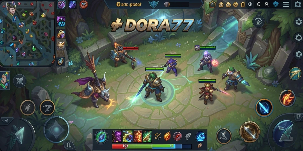Gameplay MOBA yang seru dan penuh strategi dalam DORA77.