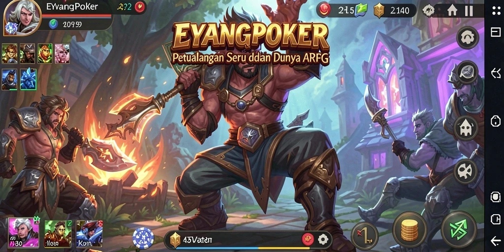 Gameplay seru EYANGPOKER dengan pertarungan aksi yang dinamis.