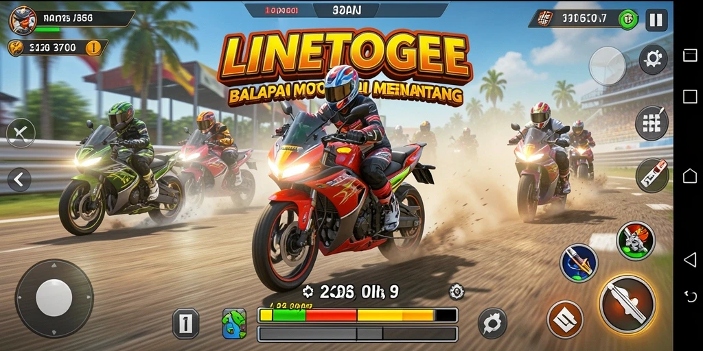 Tampilan gameplay seru dari LINETOGEL saat balapan motor.