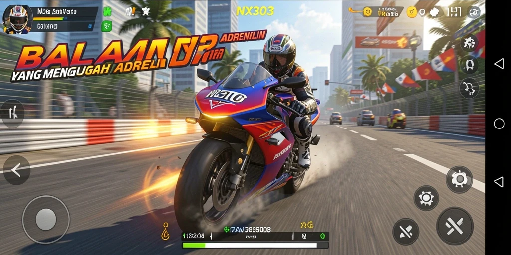 Gameplay NX303 menampilkan kecepatan tinggi dan adrenalin yang memacu semangat.