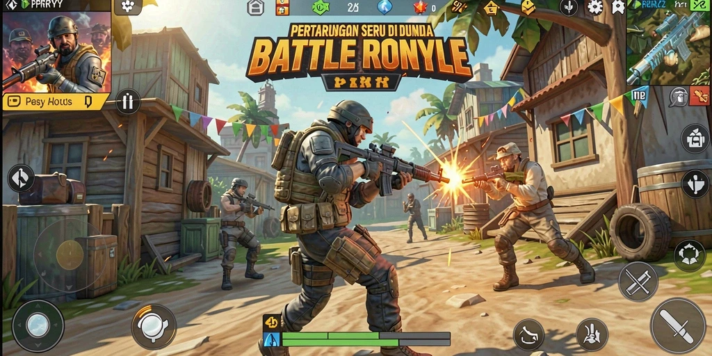 Tampilan seru saat karakter bertempur di medan perang Battle Royale.